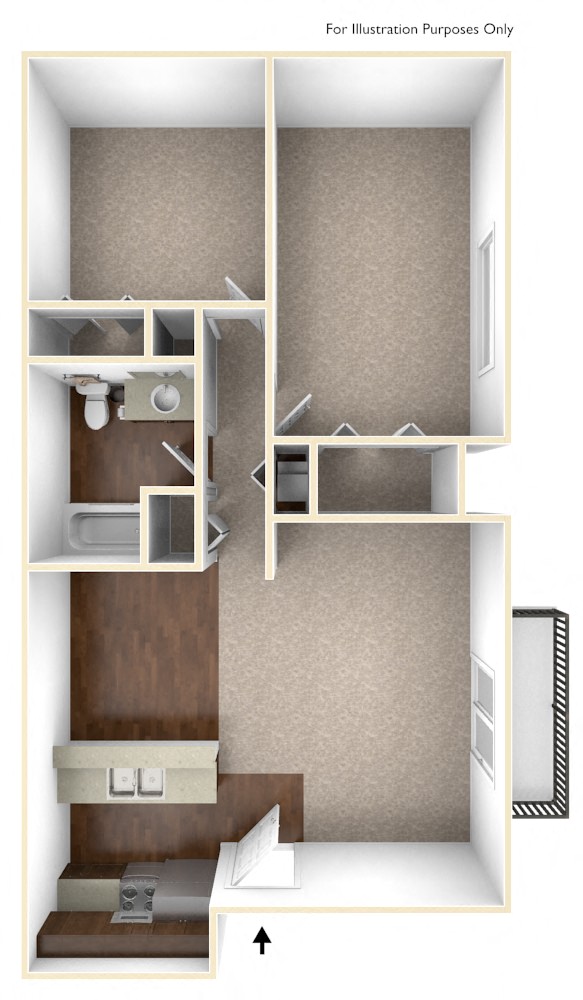 Floor plan for 2 beds, 1 bath, 925 sqft